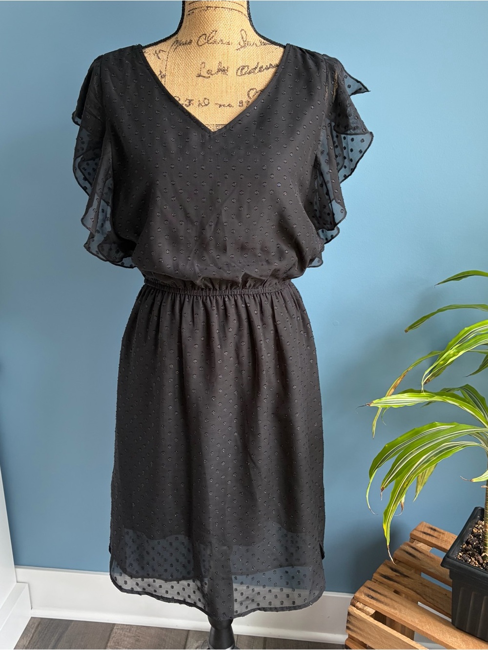Merona Black Swiss Dot V-Neck Midi Dress